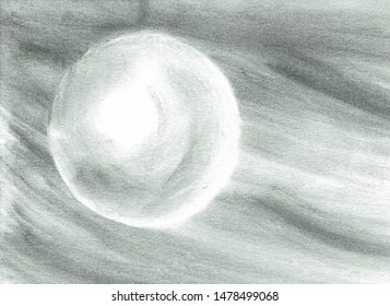 The Hand Drawn Pencil Drawing Shows A Flying Snowball In Winter Time.