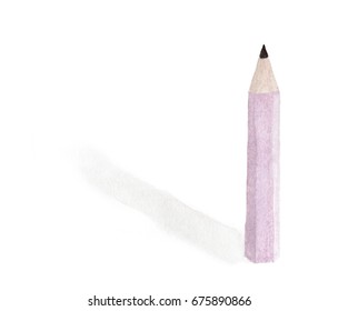 Hand Drawn Pink Pencil - Watercolor Painting On White Background