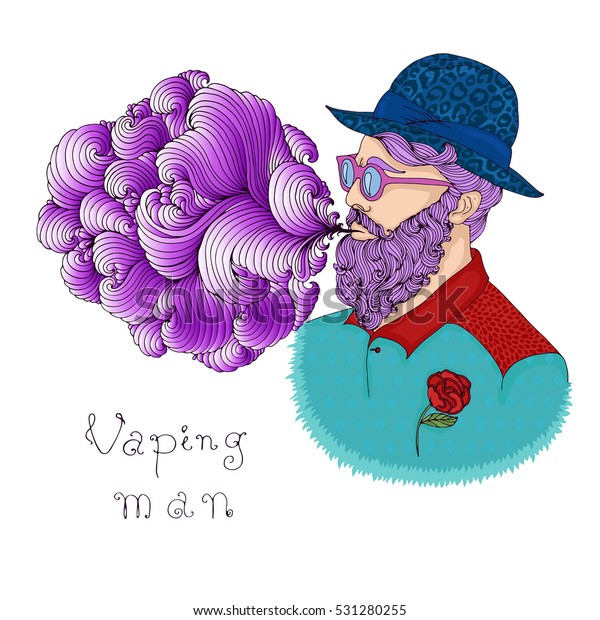 Hand Drawn Portrait Trendy Attractive Vaping Stock Illustration