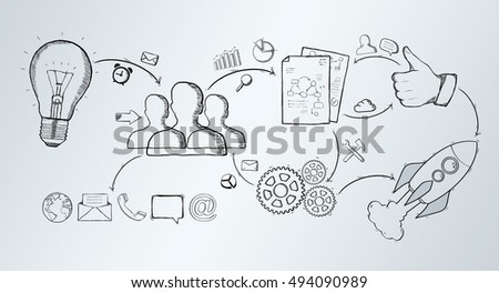 Hand drawn project presentation on grey background