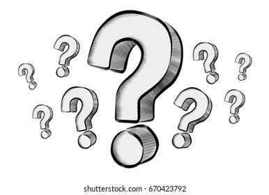 Hand Drawn Question Marks Sketch On White Background