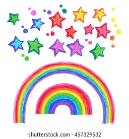 Hand Drawn Rainbow And Stars Doodle Set