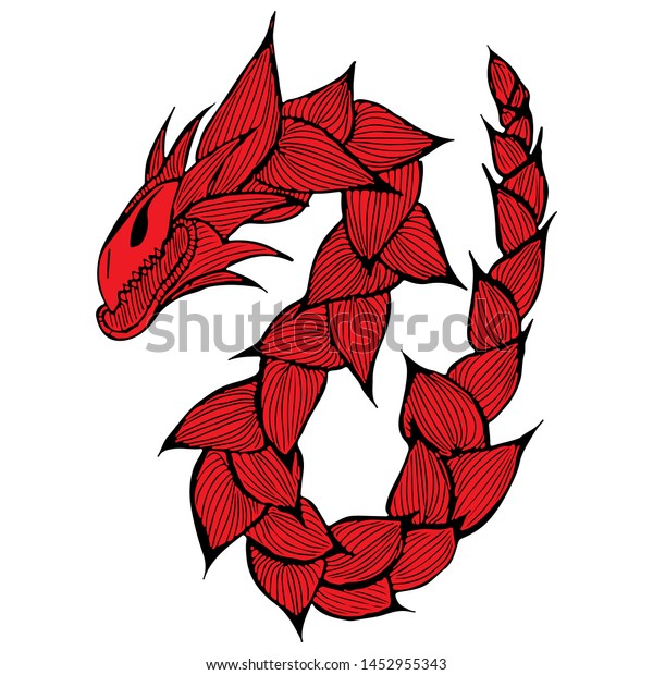 Hand Drawn Red Dragon Illustration Fantastic Stock Illustration