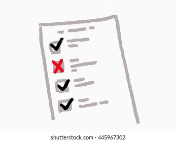 Hand Drawn Risk Assessment Form Survey Quiz Exam Or Questionnaire Tick Off Black And Red Cross, For Assess Risk And Performance Collect Feedback Give Grade