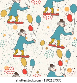 Hand Drawn Seamless Pattern with clown and balloons.Great for wedding cards, postcards, t-shirts, bridal invitations, brochures, posters, wall art, wallpapers, etc. - Powered by Shutterstock