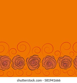 Hand drawn seamless pattern with copy space (place for your text) in red and orange colors. Vintage horizontal watercolor roses.