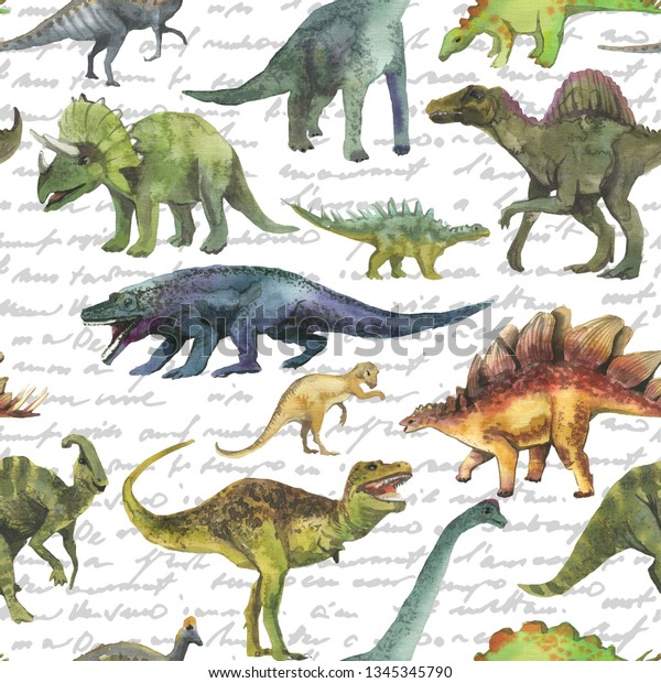 抽象的な白いテキスト背景に手描きのシームレスなパターンと恐竜 ディノパターンはリアルです 子供の少年の壁紙の背景 のイラスト素材