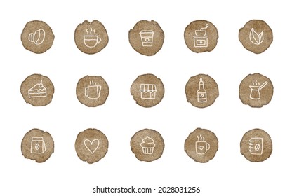 Hand Drawn Set Of Coffe Shop Icons For Social Media Highlights Stories.