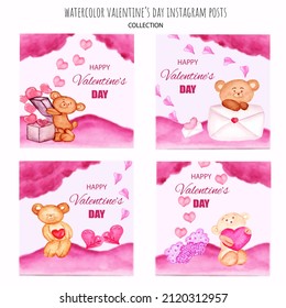 Hand Drawn Set Of Valentine Instagram Posts