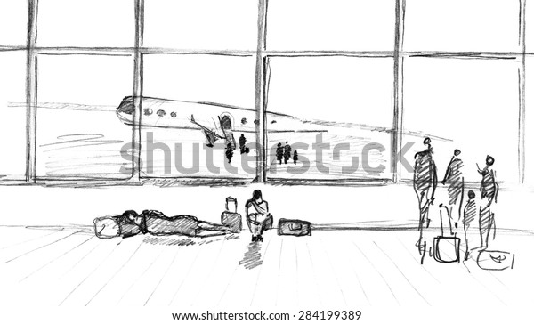 Hand Drawn Sketch Airport Stock Illustration 284199389