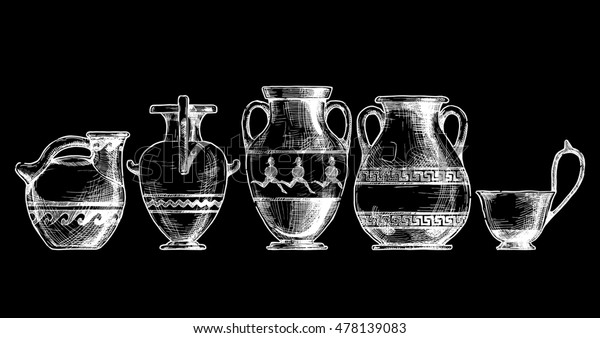 Hand Drawn Sketch Ancient Greek Vases Stock Illustration 478139083