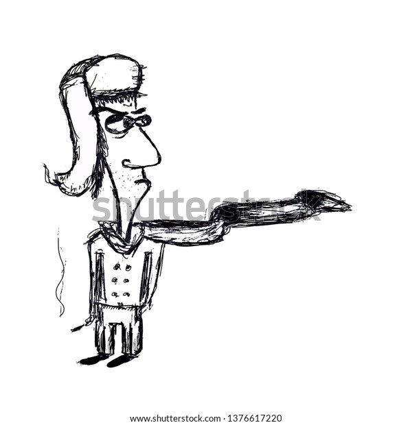 Hand Drawn Sketch Character Russian Hat Stock Illustration