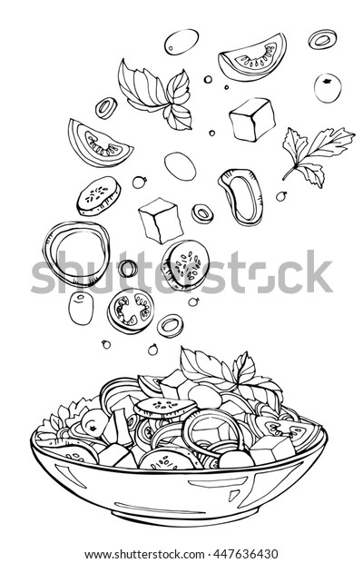 Hand Drawn Sketch Fresh Salad Greens Stock Illustration 447636430