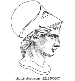 Hand Drawn Sketch Illustration Of Ancient Greek Goddess Athena , Classic Greek Sculpture Isolated On White	
