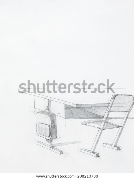 Hand Drawn Sketch School Desk Chair Stock Illustration 208213738