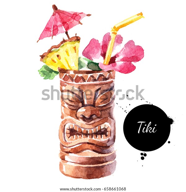 Hand Painted Tiki Drink Cocktail Bracelet Wood Color