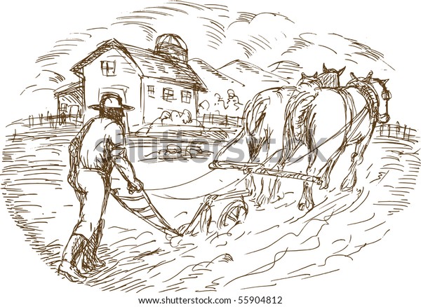 Hand Drawn Sketched Vector Illustration Farmer Stock Illustration 55904812