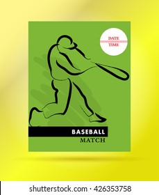 Hand Drawn Sportsman Silhouette. Baseball Player Team. Flat Sport Advertising Design Template. Placard, Poster, Banner, Leaflet, Card. Human Figure.