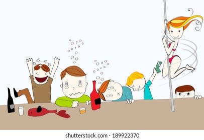 Hand Drawn Style Cute And Funny Bachelor Party Illustration