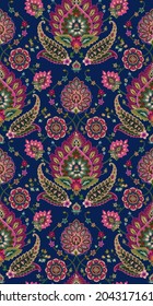 Hand drawn traditional Turkish oriental floral motif illustration for wallpaper and fabric. Seamless  pattern