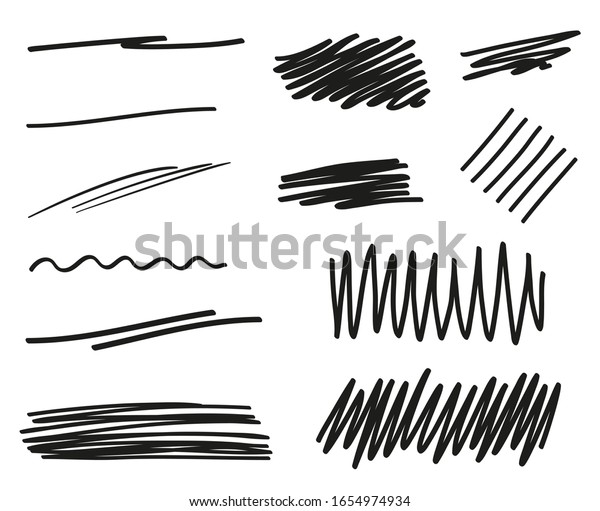 Hand drawn underline on white.\
Abstract underlines with array of lines. Stroke chaotic patterns.\
Black and white illustration. Sketchy elements for your\
work