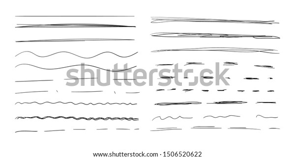 Hand Drawn\
Underline Strokes Set Isolated on White Background, Scribble Black\
Drawings, Collection of Different\
Lines.