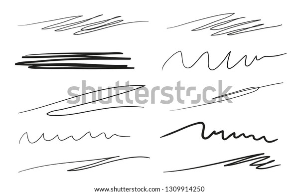 Hand drawn\
underlines on white. Abstract backgrounds with array of lines.\
Stroke chaotic patterns. Black and white illustration. Sketchy\
elements for posters and\
flyers
