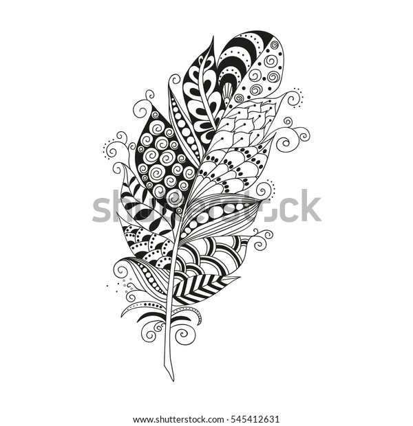 Hand Drawn Vintage Tribal Zentangle Feather のイラスト素材