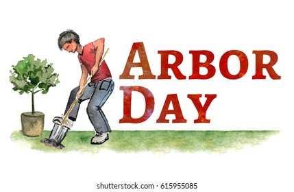 Hand Drawn Watercolor Arbor Day Card