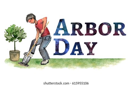 Hand Drawn Watercolor Arbor Day Card