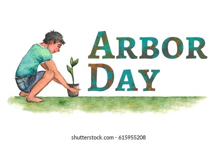 Hand Drawn Watercolor Arbor Day Card