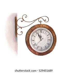 Hand Drawn Watercolor Beautiful Clock