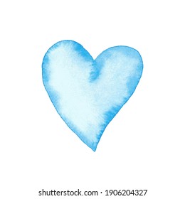 Hand Drawn Watercolor Blue Heart.