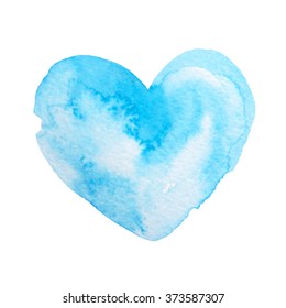 Hand Drawn Watercolor Blue Heart.              