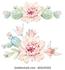 Hand drawn watercolor cactus set. lIt's perfect for card, greeting card, birthday card, poster, sticker, banner, cover, invitation.