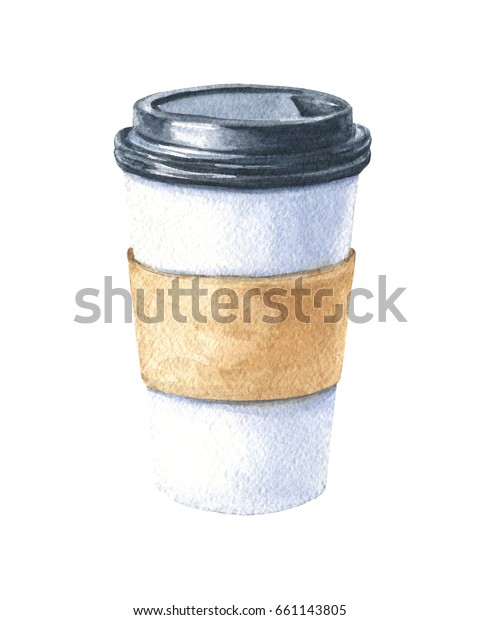 白い背景に手描きの水色のダンボールコーヒーカップ 持ち帰り 食べ物のイラスト のイラスト素材