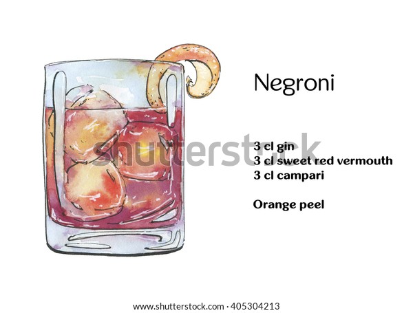 Hand Drawn Watercolor Cocktail Negroni On Stock Illustration 405304213 1328