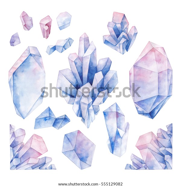 白い背景にパステル色の手描きの水色の結晶 のイラスト素材