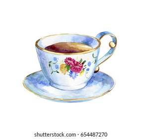 Hand Drawn Watercolor Cup Of Tea On A White Background