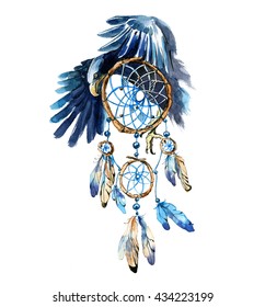 Hand Drawn Watercolor Dream Catcher With Eagle