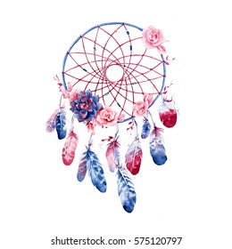 Hand Drawn Watercolor Dream Catcher With Flowers