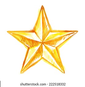 Hand Drawn Watercolor Golden Star Stock Illustration 222518332 ...