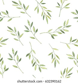 Hand drawn watercolor illustration. Botanical background with green leaves, branches and herbs. Floral Design elements. Perfect for wedding invitations, greeting cards, textiles, prints, packing etc
