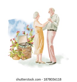 Hand drawn watercolor illustration of seniors couple in love - Powered by Shutterstock