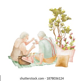 Hand drawn watercolor illustration of seniors couple in love - Powered by Shutterstock