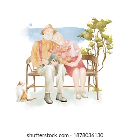 Hand drawn watercolor illustration of seniors couple in love - Powered by Shutterstock