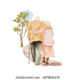 Hand drawn watercolor illustration of seniors couple in love - Powered by Shutterstock