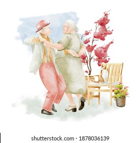 Hand drawn watercolor illustration of seniors couple in love - Powered by Shutterstock