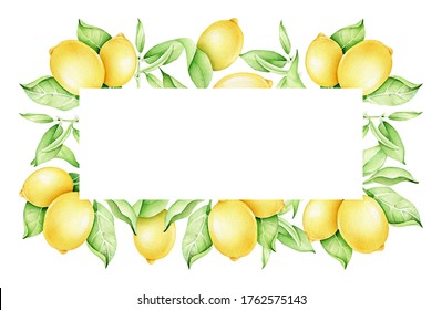 Hand Drawn Watercolor Lemon Frame.Decorative Border For Greeting Card,invitation