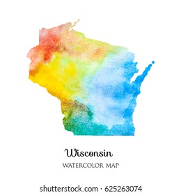 Hand drawn watercolor map  of  Wisconsin state isolated on white